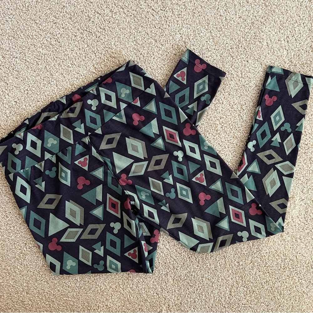 Disney LuLaRoe Mickey Mouse Green Purple Pink Leggings Size Tall & Curvy